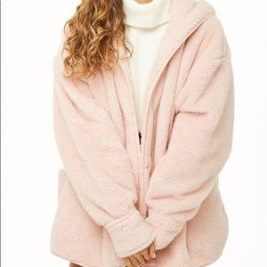 forever 21 // plush pink faux fur hooded jacket